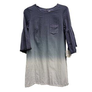 Violet Weekend Womens Shift Dress Medium Ivory Midnight Ombre Bell Sleeve BOHO